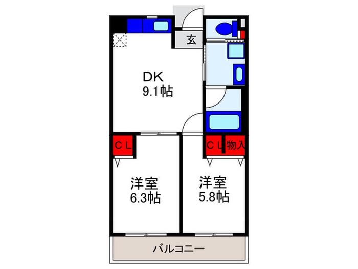CINQUE(2DK/3階)の間取り写真
