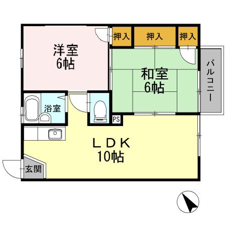 ドミール山川(2LDK/2階)の間取り写真