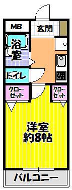 キャッスル山村B(1K/4階)の間取り写真