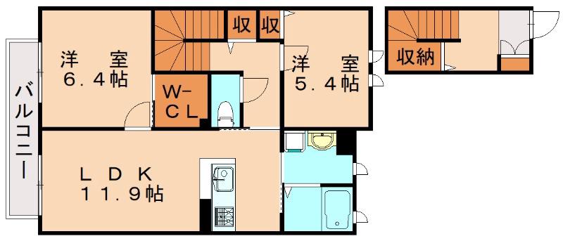 クラヴィエ石坂 C (2LDK/2階)の間取り写真