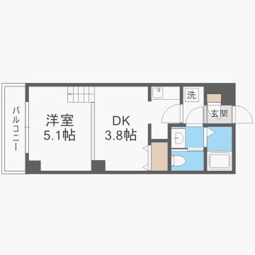 スパジオ大橋(1DK/3階)の間取り写真