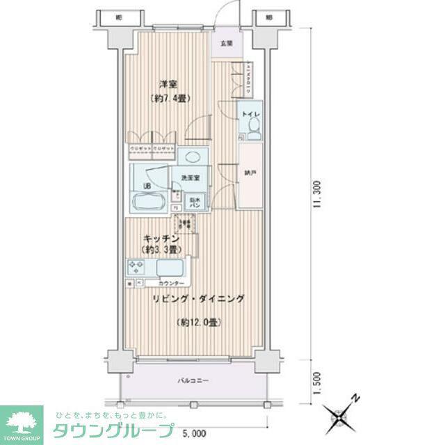 エスティメゾン豊洲レジデンス E棟(1LDK/2階)の間取り写真