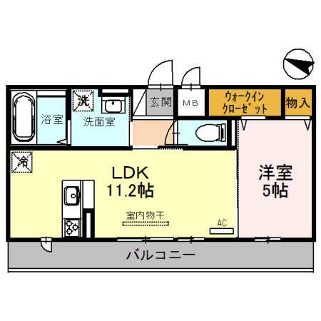 アソシエ高松東(1LDK/3階)の間取り写真