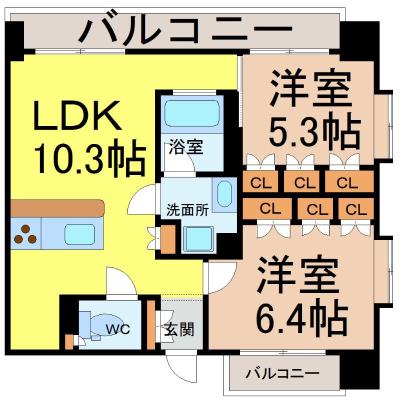 アーデン泉プレミア(2LDK/5階)の間取り写真