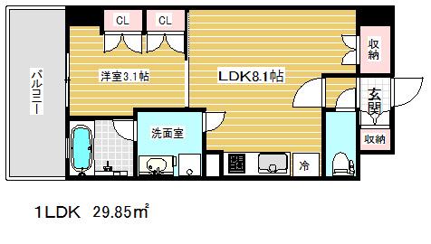 アバンダントハウス(1LDK/3階)の間取り写真