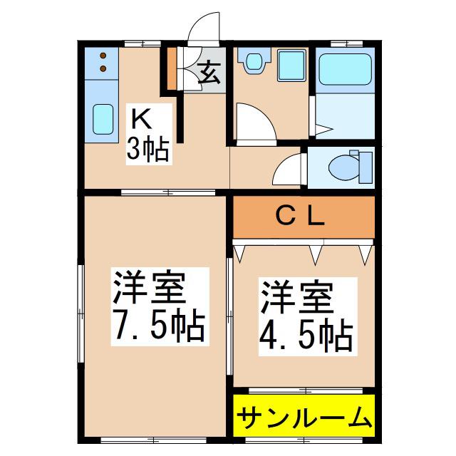 鹿児島県鹿屋市 2階建 築10年(2K/1階)の間取り写真