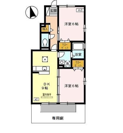 グランディールA棟(2DK/1階)の間取り写真