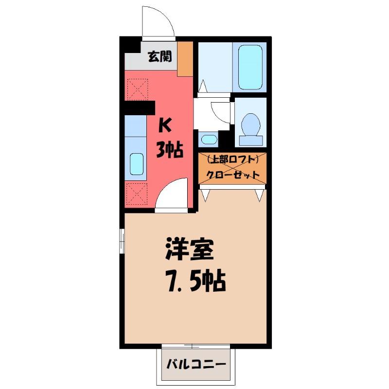 クレール矢中B(1K/2階)の間取り写真