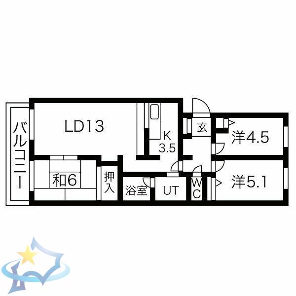 ガーデンハウス山鼻南II(3LDK/2階)の間取り写真