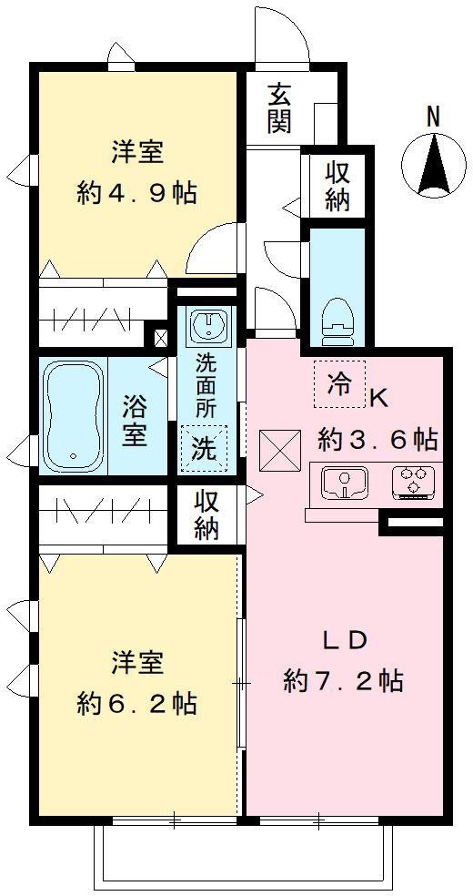 グランドール若松II(2LDK/1階)の間取り写真