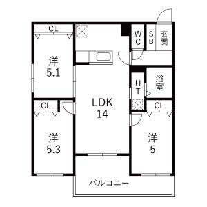 メニーズコート栄南プレミア(3LDK/1階)の間取り写真