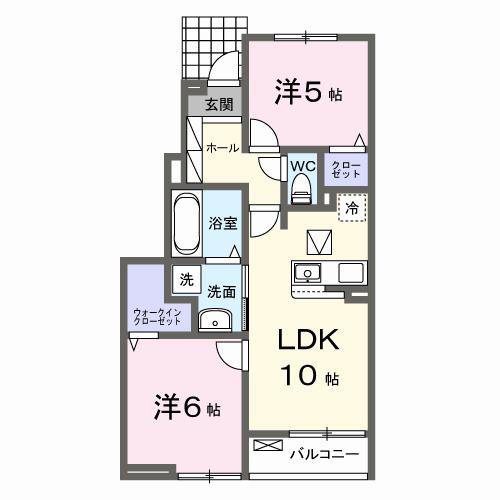 ポミエA(2LDK/1階)の間取り写真
