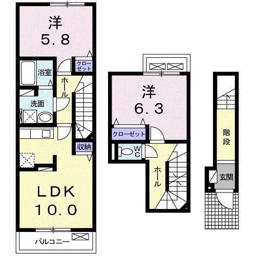 ショコラ オリーブ(2LDK/2階)の間取り写真
