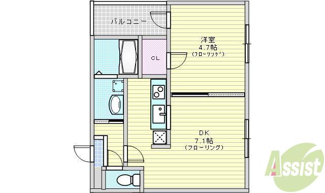 フジパレス内本町Ⅱ番館(1DK/3階)の間取り写真