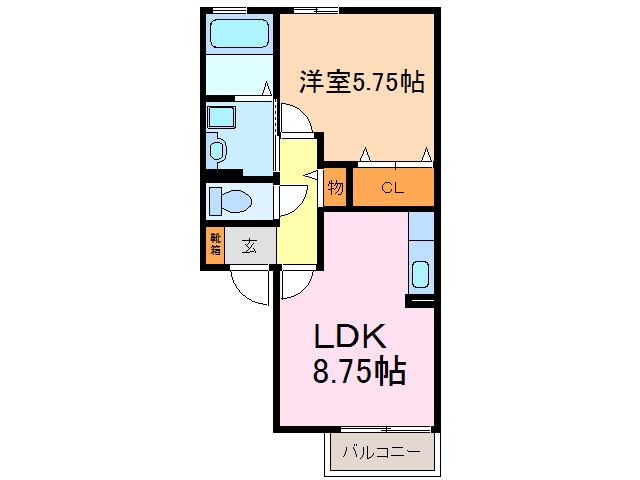 セジュール白土(1LDK/2階)の間取り写真