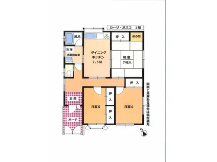 カーサボスコ(3DK/1階)の間取り写真