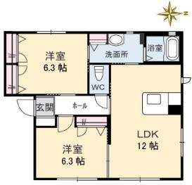メゾーネB棟(2LDK/1階)の間取り写真