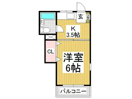 中央マンション(1K/3階)の間取り写真