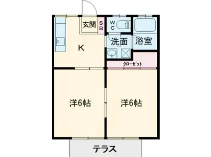 アーバンハイツB棟(2DK/1階)の間取り写真