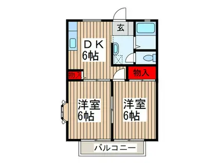 グリューネハイム(2DK/1階)の間取り写真