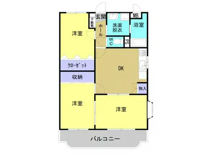 キャスリング岡元(3DK/1階)の間取り写真