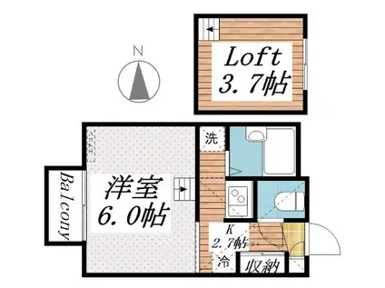 PUR田尻(1K/2階)の間取り写真