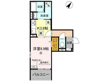 RIPOSO東加古川 I(1K/1階)の間取り写真