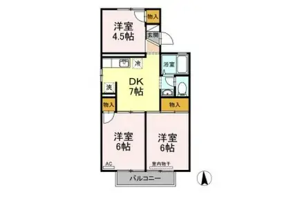 プレジールワカミヤA棟(3DK/2階)の間取り写真