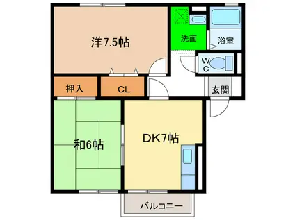 スイートハウス I棟(2DK/1階)の間取り写真