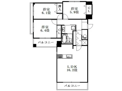 幸町シュンレジデンス(3LDK/10階)の間取り写真
