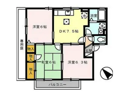 シャルマン A棟(3DK/1階)の間取り写真