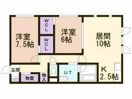 OPUS室蘭(2LDK/1階)の間取り写真