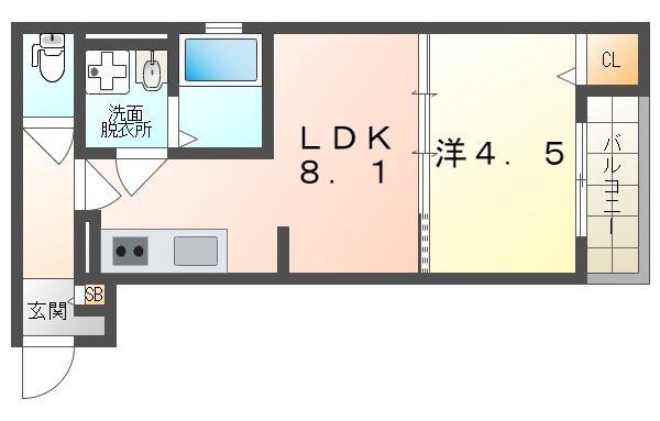 PRIME CUBE(1LDK/1階)の間取り写真