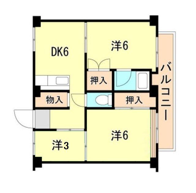 ビレッジハウス東二見6号棟(3DK/1階)の間取り写真