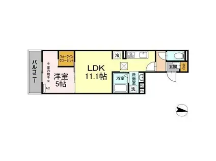 フェリシオ成子坂(1LDK/1階)の間取り写真