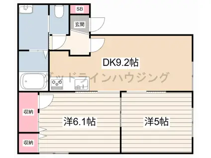 セレッソ末広(2DK/1階)の間取り写真