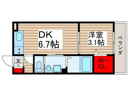 KANOE(1DK/2階)の間取り写真