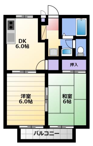 ビーライン表鷲津II(2DK/2階)の間取り写真
