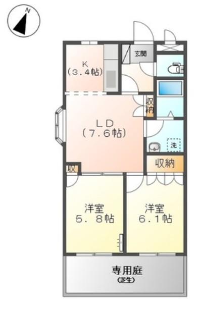 シャン・カルフール(2LDK/1階)の間取り写真