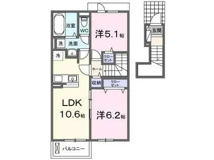 イーストブルー II(2LDK/2階)の間取り写真