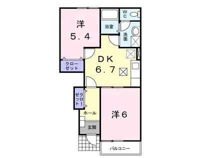 ビサイド・花仙橋II(2DK/1階)の間取り写真