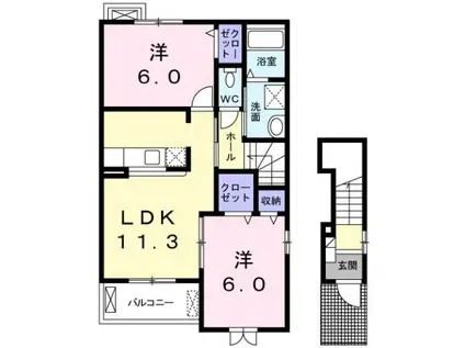 アクティブ・ウィングV(2LDK/2階)の間取り写真