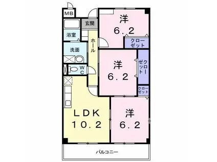 エスト京田辺II(3LDK/2階)の間取り写真