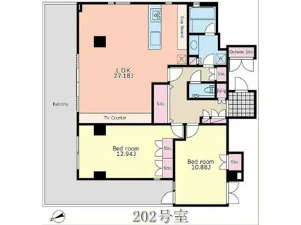 プラチネサンク(2LDK/2階)の間取り写真