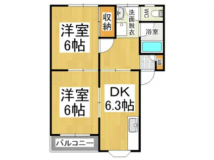 メゾン広丘A棟(2DK/2階)の間取り写真