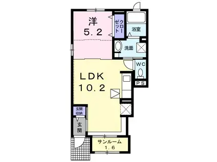 グランコルE(1LDK/1階)の間取り写真