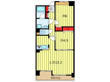 ラ・ポーム(2LDK/2階)の間取り写真