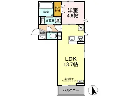 スカイハイ天神町(1LDK/2階)の間取り写真