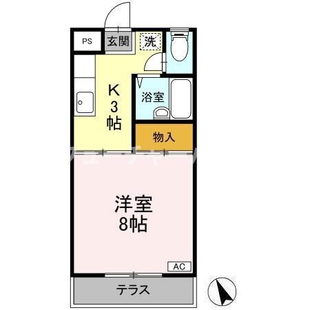マルマツハイツ B棟(1K/1階)の間取り写真