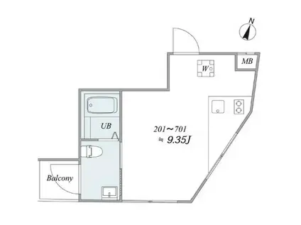 トリアス214(1DK/3階)の間取り写真